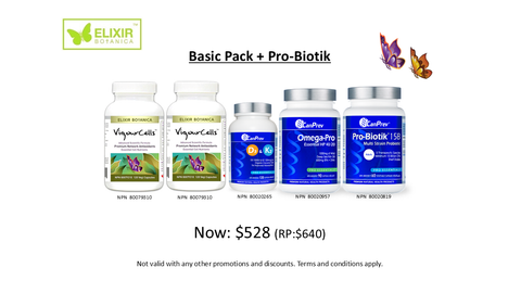Basic + Pro-Biotik 15B (VigourCells™ x 2, Pro-Biotik x 1, Omega-Pro x 1, D3+K2 x 1) Retail Price @ $640