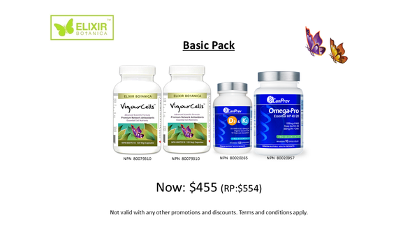 Basic Pack (VigourCells™ x 2, Omega-Pro x 1, D3+K2 x 1) Retail Price @ $554