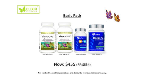 Basic Pack (VigourCells™ x 2, Omega-Pro x 1, D3+K2 x 1) Retail Price @ $554