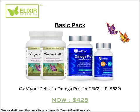 Basic Pack (VigourCells™ x 2, Omega-Pro x 1, D3+K2 x 1)