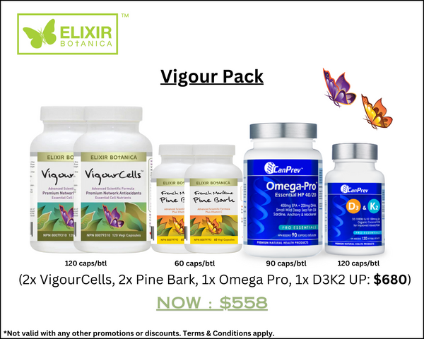 Vigour Pack (VigourCells™ x 2, French Maritime Pine Bark x 2, Omega-Pro x 1, D3+K2 x 1)