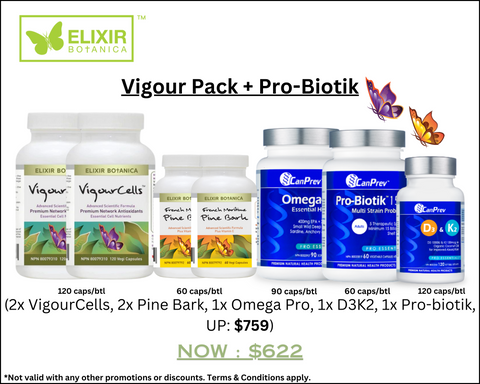 Vigour + Pro-Biotik 15B (VigourCells™ x 2, Pine Bark x 2, Pro-Biotik x 1, Omega-Pro x1, D3+K2 x 1)