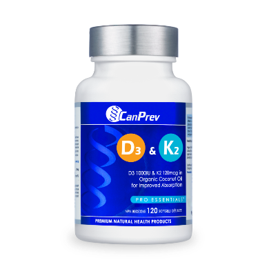 CanPrev D3 + K2 Softgels - Organic Coconut Oil (120 softgels)