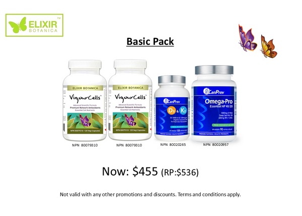 Basic Pack (VigourCells™ x 2, Omega-Pro x 1, D3+K2 x 1) Retail Price @ $536