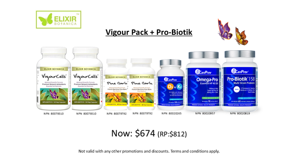 Vigour + Pro-Biotik 15B (VigourCells™ x 2, Pine barks x 2, Pro-Biotik x 1, Omega-Pro x1, D3+K2 x 1) Retail Price @ $794